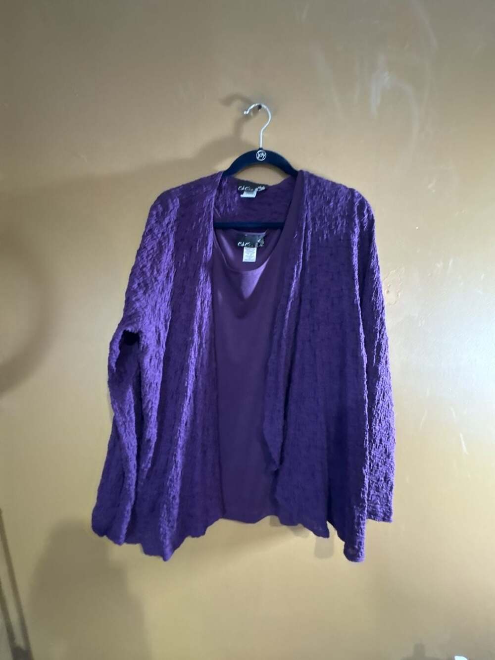 HC1064 CSC Open Front Long Sleeve Lace Cardigan and tank top- 1X Dark Purple